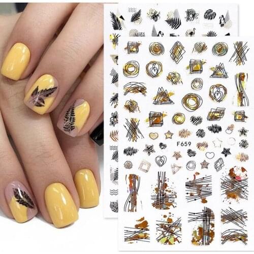 3D Stickers for Nails Laser Black Gold Flower Leaf Flamingo Series Decorations Sliders Nail Art Sticker Decals Winter Design