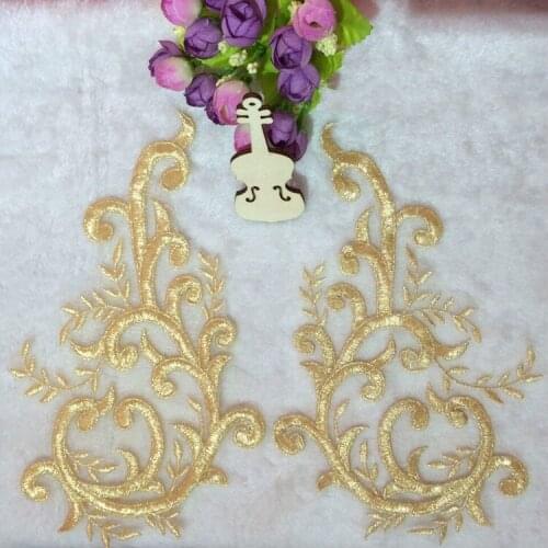 4Pcs/Lot Gold thread embroidery flower lace patch applique stage wedding dress lace fabric accessories