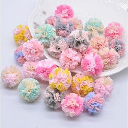 50Pcs 25mm Two-color Elastic Mesh Chiffon Ball DIY Apparel Sewing Appliques Material Patches for Clothes Headwear Garment Decor