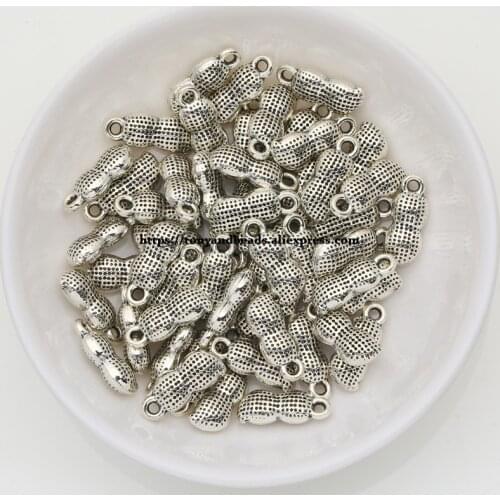 50Pcs/Lot) Zinc Alloy Tibetan Silver European Charm Peanut-Shape Pendant Size 14x5mm Z46410B