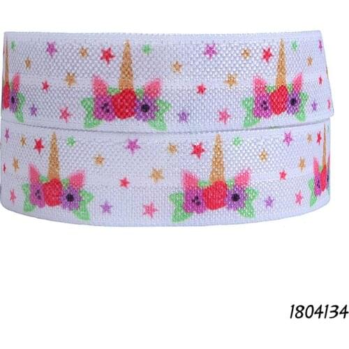 50 yards/lot) Flora Ribbons mini stars and unicorn horns printed foe elastic ribbon for gift packing