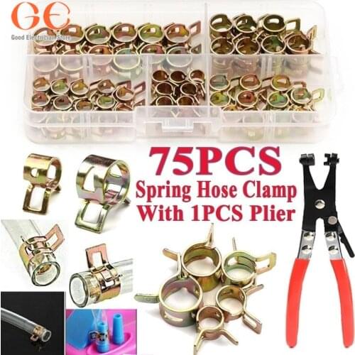 75 PCS Zinc Plated 6-22mm Spring Hose Clamps + 1PC Straight Throat Tube Clamp for Band Clamp Metal Fastener Assortment Kit