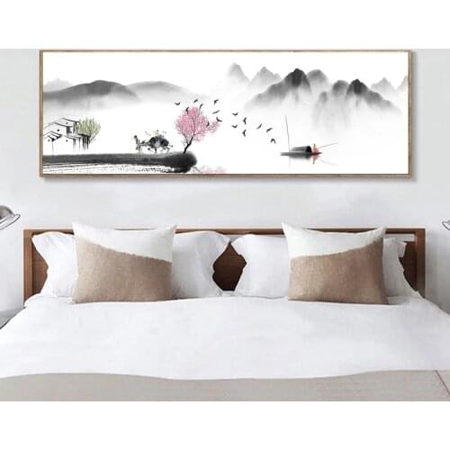 Chinese Landscape Abstract Zen Canvas Painting Retro Posters Prints Mountain Wall Art Pictures for Office Living Room Home Decor
