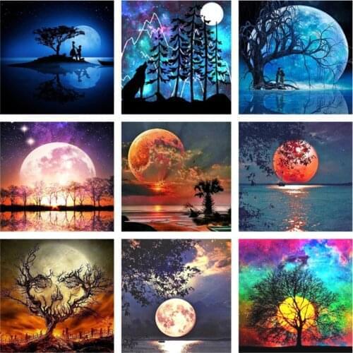 DIY Diamond Painting Full Round Drill Moon Tree Picture Diamond Mosaic Diamond Embroidery Landscape Cross Stitch Kit Home Decor