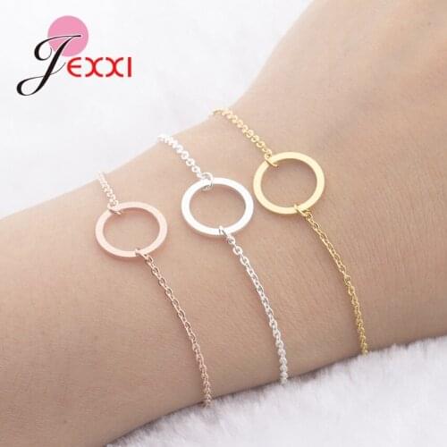 Delecate 925 Sterling Silver Link Chain Round Circle Charm Bracelet For Women Girl Fashion Trendy Jewelry Party Gifts