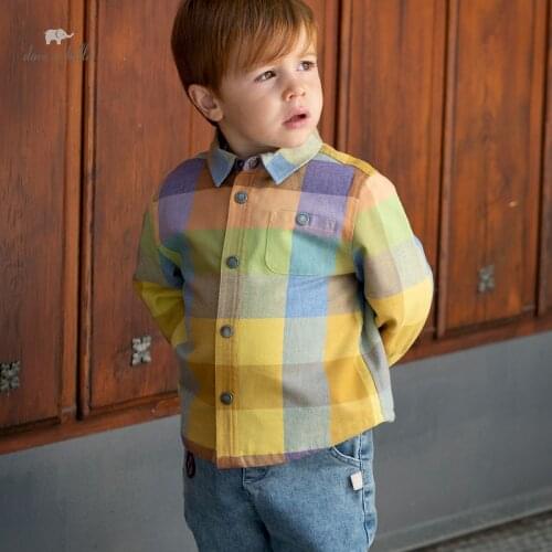 DB19142 dave bella winter fashion baby boys plaid pockets shirts infant toddler tops children high quality clothes