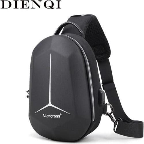 DIENQI PVC Man Chest Bags Travel USB Charging Mens Bags High Capacity Ipad Pouch Anti-theft Lock Phone Holder Shoulder Worek