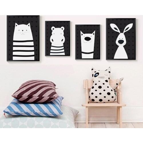 Home Decor Painting Black Background Animal Bunny Space Wall Art For Living Room Nordic Minimalist Style Poster Canvas Unframe