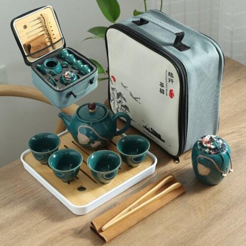 Ceramic Teapot One Pot Four Cup Outdoor Travel Kung Fu Teapot Tote Bag Travel Cup Set Tcup Kung Fu Teaset Chinese Tea Set