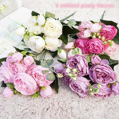 1Pcs Beautiful Peony Artificial Silk Flowers Small bouquet flores Home Party Spring Wedding Decoration Fake Flower
