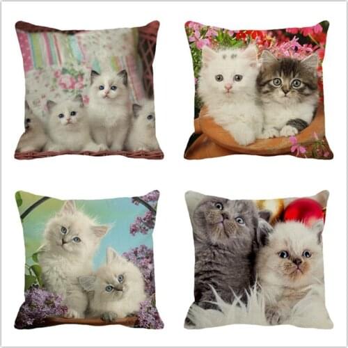 XUNYU 45*45cm Square Cushion Covers Cute Pet Cat Throw Pillow Cover Linen Pillow Case Home Decor Pillows Cases E004
