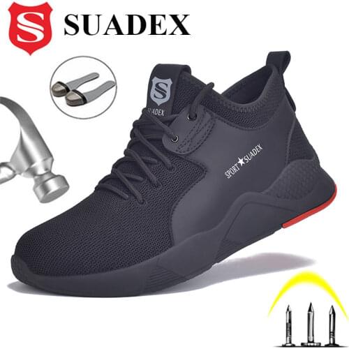 SUADEX Men Work Safety Shoes Steel Toe Cap Anti-Smashing Puncture Proof Construction Work Boots Non-Slip Breathable Work Shoes