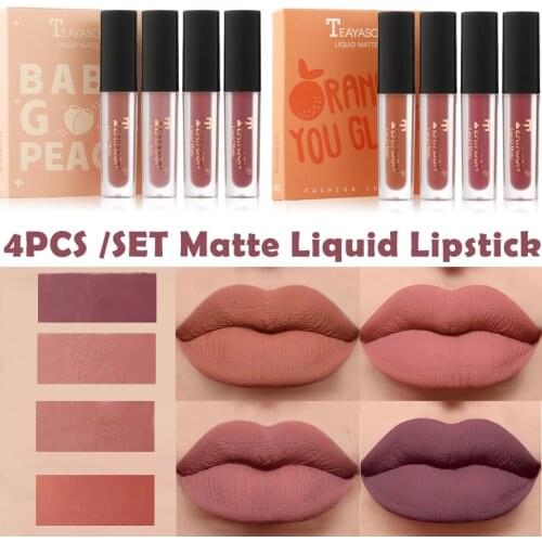 4pcs/set Matte Velvet Lip Gloss Set Lips Makeup Waterproof Long Lasting Lipstick Beauty Make Up Tools Korean Women Cosmetics