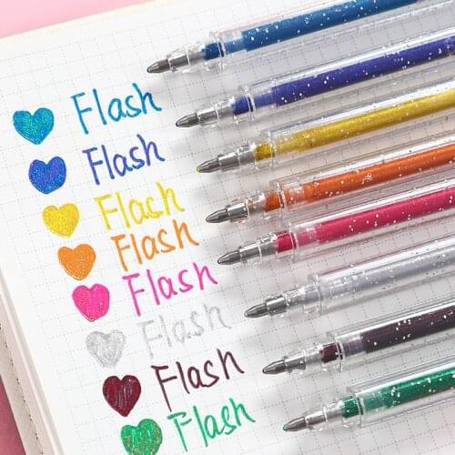 Highlighter Set Flash Color Marker Pen 8 Color Bling Bling Drawing Scrapbook Album Tool Diy Stationery School Art Water Pen