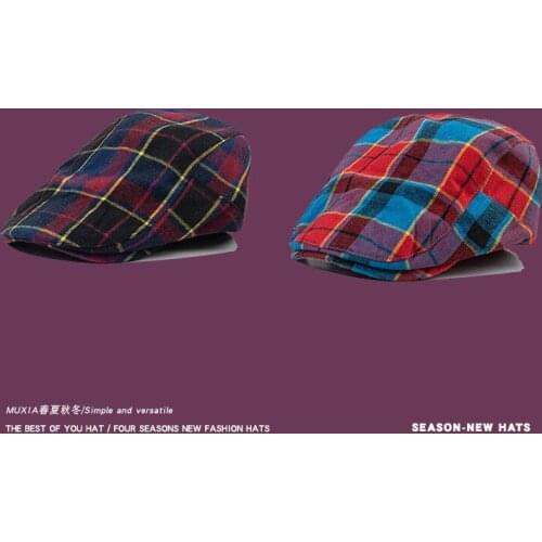 2021 New British Retro Style Colored Plaid Trendy Berets Red Orange Blue Fashion Berets for Woman and Man Cap Hats