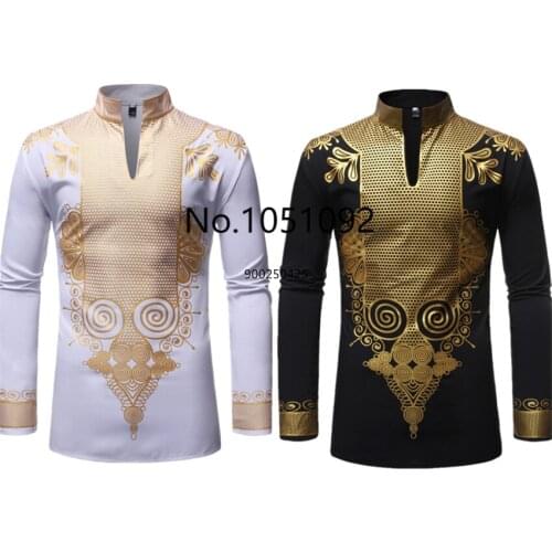 New Men Print African Print Dresses Rich Bazin Dashiki Long Sleeve T-shirt Traditional 2020 Fashion Style Adult Blouse Clothing