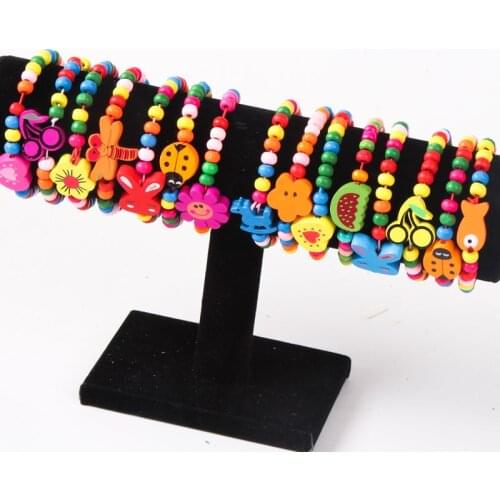 Wholesale 20 pieces / batch fashion cute color bracelet set mixed color small wooden beads beaded childrens bracelet