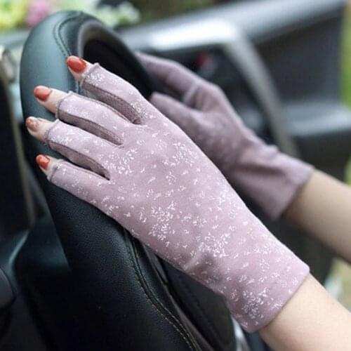 Summer Half Finger Sun Protection Gloves Ladies Short Anti-UV Driving Ultra-Thin Bike Riding Leakage Finger Cotton Riding Gloves