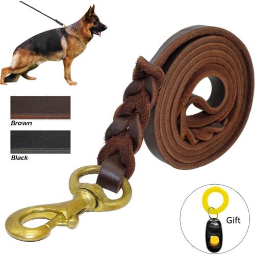 Braided Leather Dog Leash Pet Walking Training Leash Lead For Medium Large Dogs German Shepherd Gift Dog Training Clicker