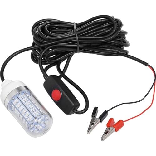 Underwater Fishing Light 12V 15W 2835SMD Green Submersible Night Finder Lamp with Battery Clip & Power Cord