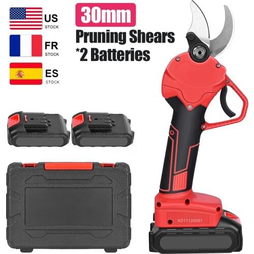 EU US Stock Professional 36V Cordless Electric Pruning Shears 30mm for Garden Tree Trunks with 2 Batteries Free Case