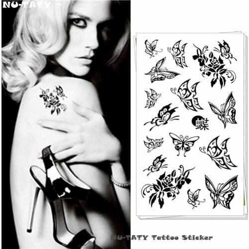 Nu-TATY Sexy butterfly flower Temporary Body Art Flash Tattoo Sticker 10*17cm Waterproof Henna Fake Tatoo Tattoo Sticker