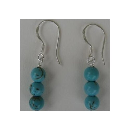 New Favorite Pearl Store Beautiful Gemstone Jewelry 4mm Blue Turquoise Earrings S925 Silver Pendant Line Dangle Hook Lady Gift