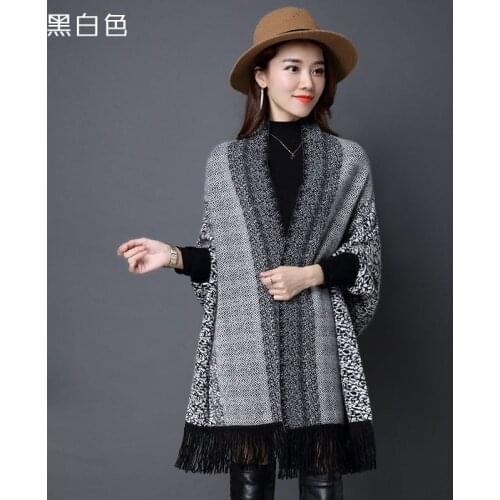 Leopard Wool Shawl Cape Coat Female Spring And Autumn Fringed Wild Korean Version Of The Scarf With Sleeves And Knitted Cardigan