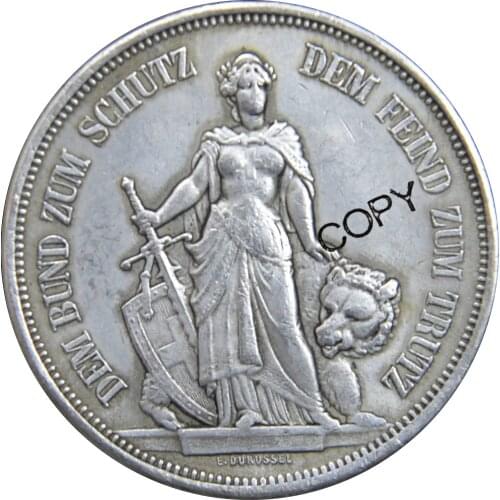 Switzerland 1885 Bern 5 Franken Shooting Festival Thaler Brass Silver Plated Copy Coin