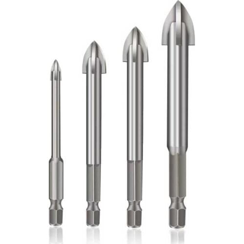 ZK30 4Pcs Ceramic Tile Cement Bit Hole Drilling Hexagon Handle Hole Opener Perforating Marble Masonry Drilling High Carbon Steel