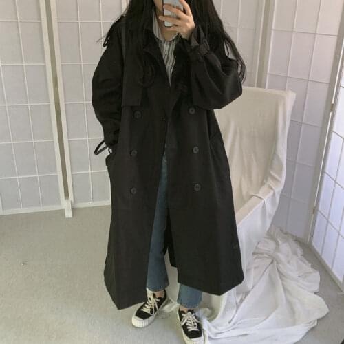 Trench Women Long Style Temperament Bow Sashes Double-breasted Overcoat Adjusted Student All-match Womens Autumn Coat Trendy