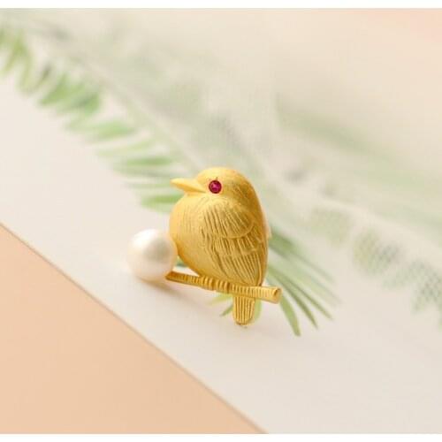 UBESTNICE Trendy Simple Rabbit S925 Sterling Silver Gold Filled Freshwater Pearl 6mm Bird Animal Brooches For Women Fine Jewelry