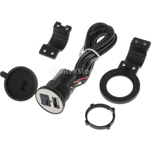 USB Adapter with Power Switch, Motorcycle USB Charging Charger Kit Handlebar Mount for Cell Phone Tablet GPS (12V, Black)