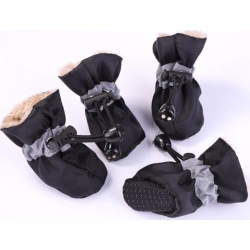4 Pcs/Lot Waterproof Dog Shoes with Cashmere Warm Inner Anti-Slip Shoes for Small Dog Rain Snow