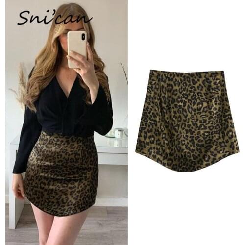 Brown Leopard Print Skirt Za 2021 Women Summer A Line Bodycon Mini Skirts Fashion Office Ladies Bottom Faldas Mujer Jupe Femme