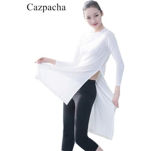 Women Modern Dance Clothes Adult Long-sleeved Tops Yoga Body clothes Square Dance Training Clothes Modal Long Design White