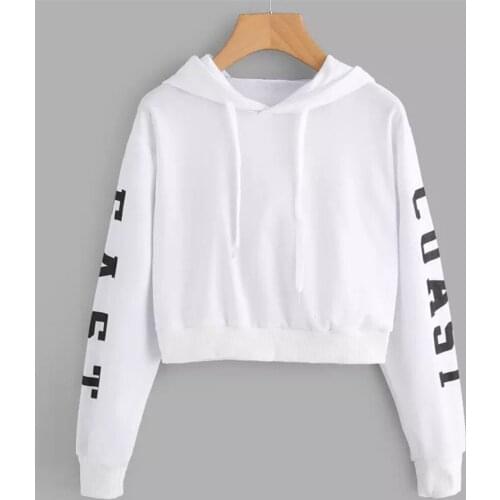 Womens Autumn Long Sleeve Crop Hoodies Casual Letters Printed Drawstring Hooded Sweatshirt Pullover Tops Vetement Femme 2021 A40