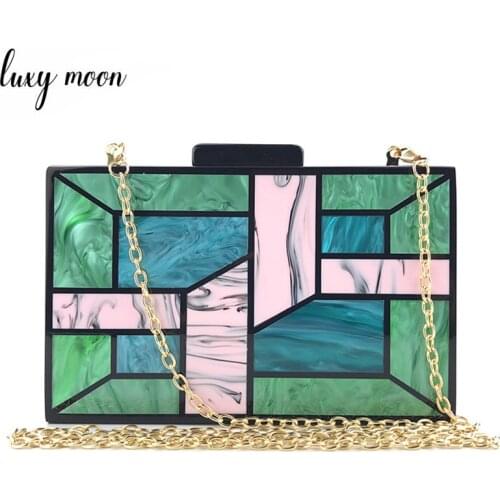 Women Evening Bag Acrylic Clutch Purse Geometric Pattern Wedding Purse for Women Handbag Luxury Shoulder Messenger Bag ZD1399