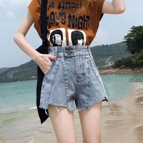 Streetwear Denim Shorts for Women 2020 Summer High Waist Ripped Cool Blue and Black Shorts with Tassel Pockets Mini Short Jeans