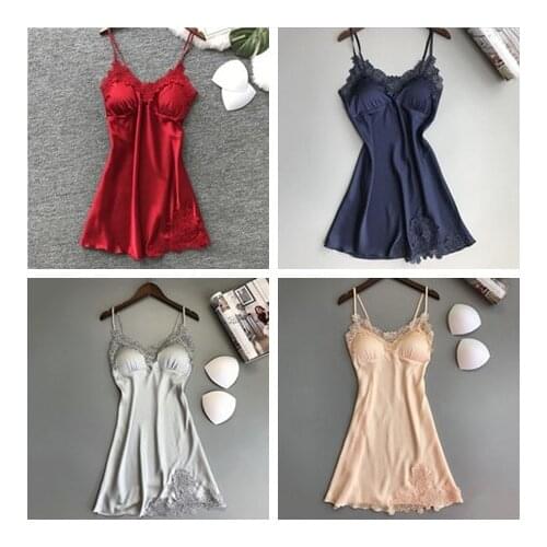 Women new Nightgowns Sexy Nightwear Lace Patchwork Camisola Lingerie Nighty Wedding Silk Dress Sleep Wear Nightdress Clothes