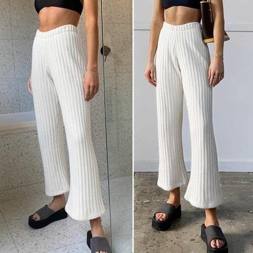 WomenS Straight Pants Sexy Long Cropped Pants Striped Sweatpants White