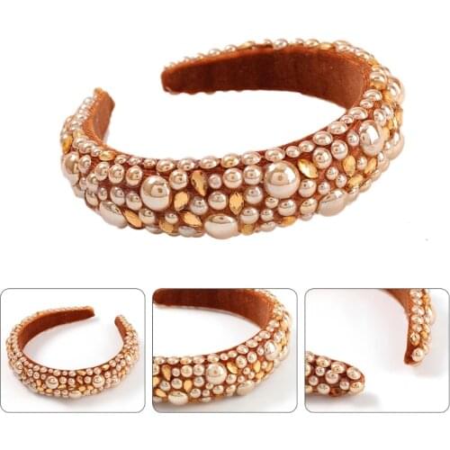 Women Girls Padded Velvet Wide Headband Glitter Glass Drill Resin Pearl Jewelry Hair Hoop Sweet Candy Color Prom Party Styling B