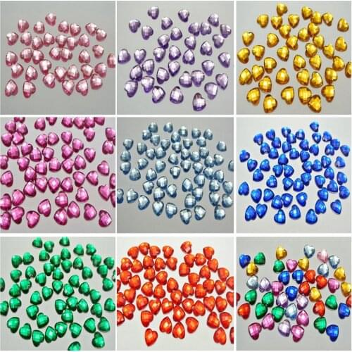 100 Acrylic Faceted Heart Flatback Rhinestone Gems 12mm No Hole Color for Choice