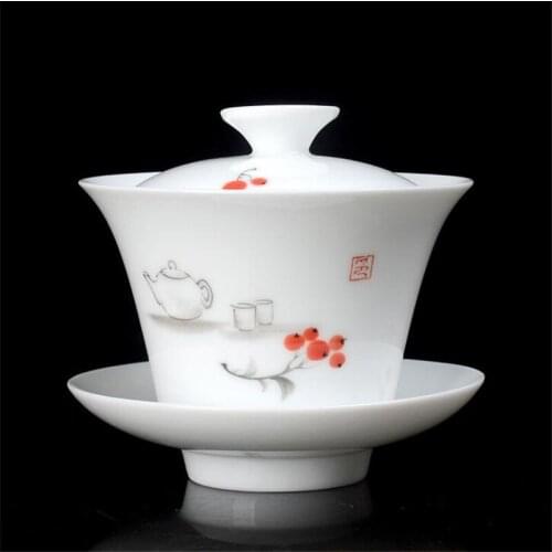 160ML Handpainted Kung Fu Tea Set Chinese Hand Made Ceramic Gaiwan High Quality White Porcelain Tea Cup Portable Travel Tea Bowl