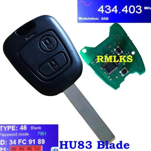 2 Buttons Car Replacement Remote Key Fob For Citroen C1 C3 for Peugeot 307 Car Key 433MHz ID46 Chip