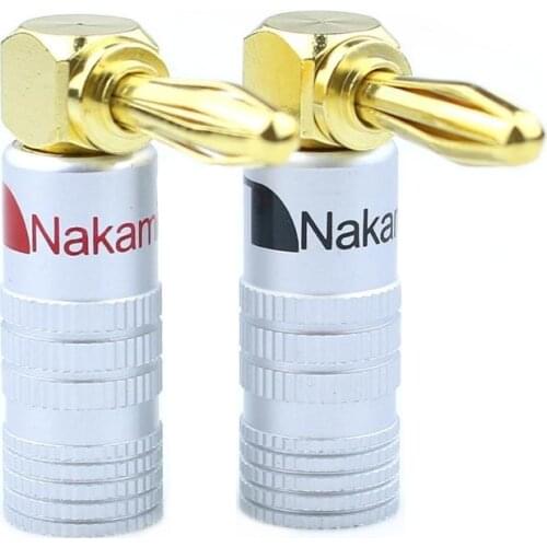 2PCS 24K Gold-Plated Banana Plugs Nakamichi Right Angle 4mm Banana Plug For Video Speaker Adapter Audio Wire Cable Connector