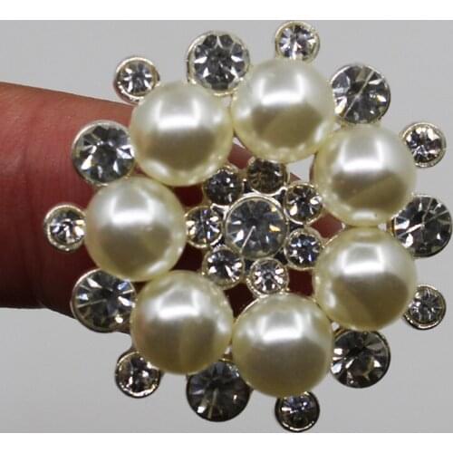 Fashion silver 5Pc 28MM Round Pearl Button metal rhinestone sewing button for crafts Wedding buttons decorative DIY clothing