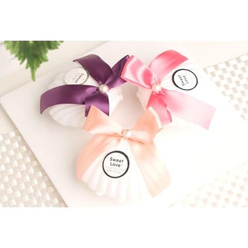 50Pcs/lot Sea Shell Jewelry Box Candy Holder Wedding Candy Box Sweets Gift Favor Birthday Party Boxes With Ribbon 3 colors