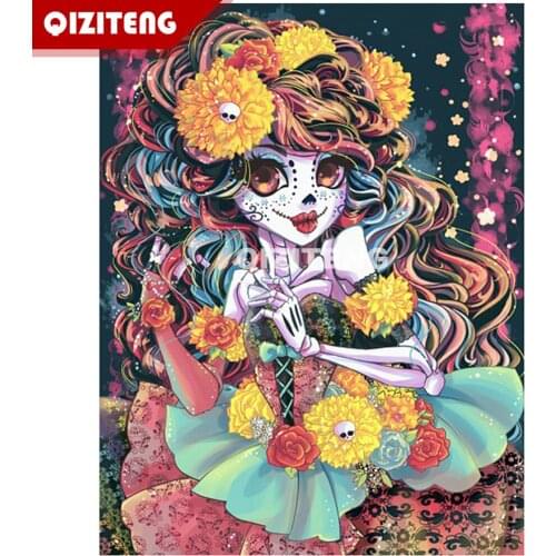 New Full Square/Round Diamond 5D Diy Diamond Painting Skull Girl Halloween Scenery Diamond Embroidery Sale Cross Stitch Gift
