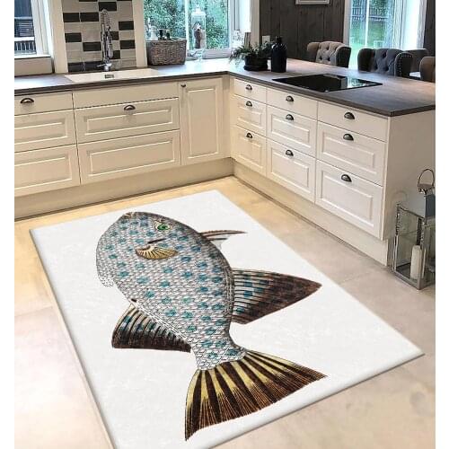 White grey fish animal food patterned kitchen rug modern carpet rug personalized gift free shipping kitchen utensils white runne